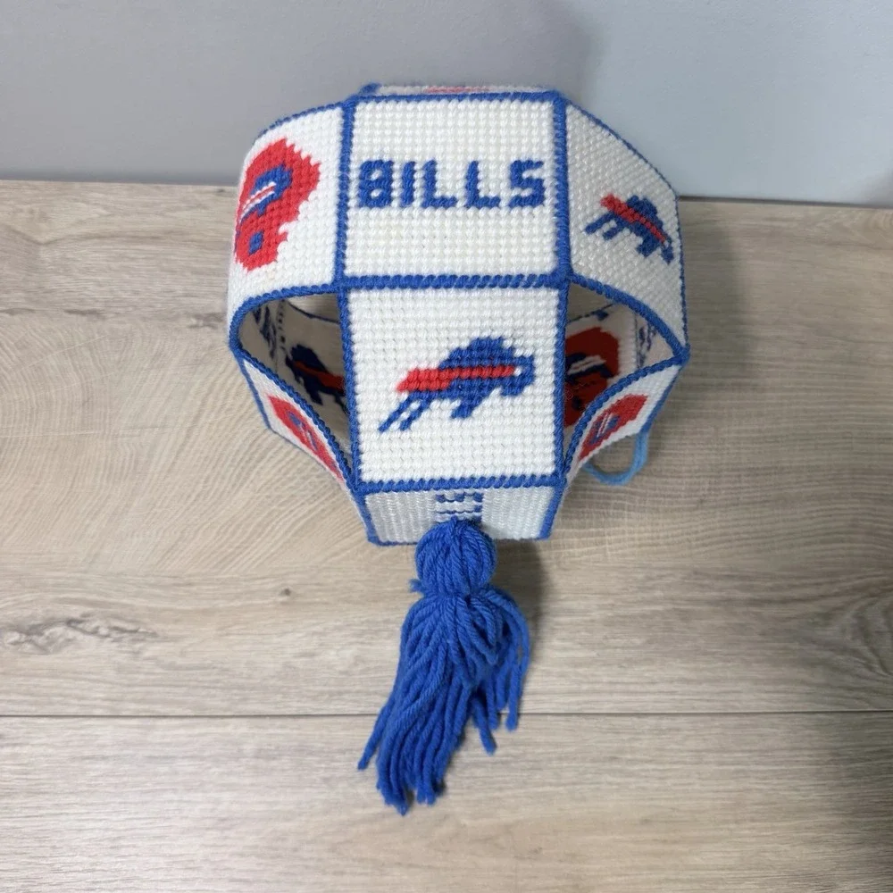 Buffalo Bills Needlepoint Plastic Canvas Hanging  Decor Tassel Handmade 1990s